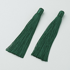 Dark Green Nylon Tassels Big Pendant Decorations, Dark Green, 120x10mm, Hole: 5mm