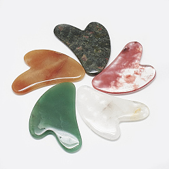 Смешанные камни Натуральный смешанный драгоценный камень гуа ша доски, очищающие массажные инструменты, gua sha лицевые инструменты, сердце, 81~84x58~60x7~8 мм