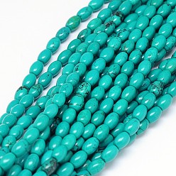 Turquoise Natural Magnesite Oval Bead Strands, Dyed & Heated, Turquoise, 6x4mm, Hole: 1mm, about 69pcs/strand, 15.55 inch