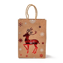 Deer Christmas Theme Hot Stamping Rectangle Paper Bags, with Handles, for Gift Bags and Shopping Bags, Deer, Bag: 8x15x21cm, Fold: 210x150x2mm
