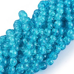 Dark Turquoise Crackle Glass Beads Strands, Round, Dark Turquoise, 12mm, Hole: 1.3~1.6mm, about 66pcs/strand, 31.4 inch