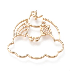Light Gold Alloy Open Back Bezel Pendants, For DIY UV Resin, Epoxy Resin, Pressed Flower Jewelry, Cadmium Free & Lead Free, Angel Cat with Cloud, Light Gold, 44x43.5x3mm, Hole: 2mm