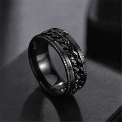 Black Stainless Steel Chains Rotating Finger Ring, Fidget Spinner Ring for Calming Worry Meditation, Black, US Size 8(18.1mm)