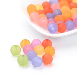 Couleur Mélangete Perles acryliques transparents rondes, givré, couleur mixte, 10mm, trou: 2 mm, environ 880 pcs / 500 g