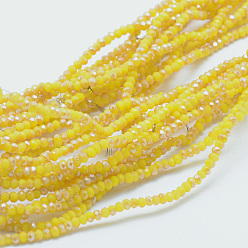 Gold Electroplate Opaque Glass Beads Strands, Half Rainbow Plated, Faceted, Rondelle, Gold, 2.5x1.5mm, Hole: 0.5mm, about 197~201pcs/strand, 12.9 inch(33cm)