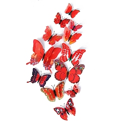 Roja 12pcs pvc 3d pegatinas decorativas de pared de mariposa, decoraciones de la pared, rojo, 60~120 mm