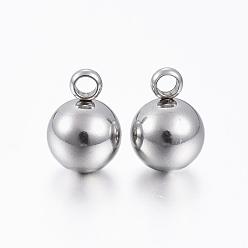 Stainless Steel Color 201 Stainless Steel Round Ball Charms, Stainless Steel Color, 11x8mm, Hole: 2mm