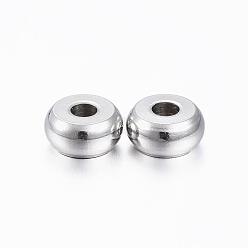 Stainless Steel Color 201 Stainless Steel Spacer Beads, Flat Round, Stainless Steel Color, 6x3mm, Hole: 2mm