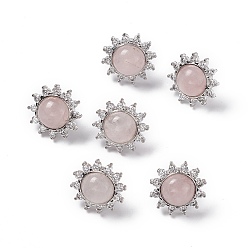 Rose Quartz Natural Rose Quartz Sun Stud Earrings with Cubic Zirconia, Platinum Brass Jewelry for Women, Cadmium Free & Nickel Free & Lead Free, 18mm, Pin: 0.8mm