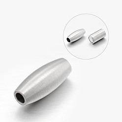 Stainless Steel Color Barrel 304 Stainless Steel Matte Surface Magnetic Clasps with Glue-in Ends, Stainless Steel Color, 18x7.5mm, Hole: 3mm