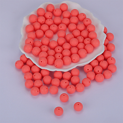 Rouge Orange Perles focales rondes en silicone, perles à mâcher pour les jouets de dentition, Diy soins infirmiers colliers faisant, rouge-orange, 15mm, Trou: 2mm