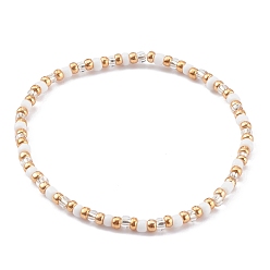 Blanc Perles de rocaille en verre de couleurs opaques rondes bracelets extensibles, blanc, diamètre intérieur: 2-1/8 pouce (5.5 cm)
