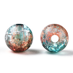 Dark Turquoise Transparent Crackle Acrylic Beads, Round, Dark Turquoise, 8x7.5mm, Hole: 1.8mm, about 1700pc/500g