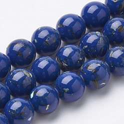Bleu Marine Turquoise synthétique et brins de perles de coquillage, teint, ronde, bleu marine, 12mm, Trou: 1.5mm, Environ 33 pcs/chapelet, 15.7 pouce