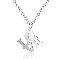 Stainless Steel Color 201 Stainless Steel Pendants Necklaces, Word Love, Stainless Steel Color, 16.3 inch(40cm)x1mm