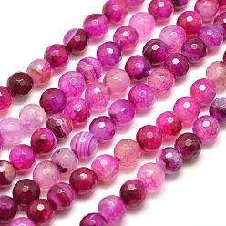 Deep Pink Dyed Natural Agate Faceted Round Beads Strands, Deep Pink, 8mm, Hole: 1mm, about 48pcs/strand, 14.5 inch