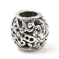 Argent Antique  Perles européennes en alliage de style tibétain, perle avec trou grande, rond avec libellule, argent antique, 10~10.5mm, Trou: 5mm, environ334 pcs / 1000 g