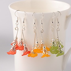 Mixed Color Dangling Transparent Flower Acrylic Pendant Earrings, with Iron Findings and  Iron Earring Hooks, Lovely Wedding Dress Angel Dangle, Mixed Color, 55mm, Pin: 0.7mm