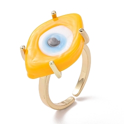 Orange Lampwork Oval with Evil Eye Open Cuff Ring, Real 18K Gold Plated Brass Lucky Jewelry for Women, Lead Free & Cadmium Free, Orange, US Size 6 1/4(16.7mm)