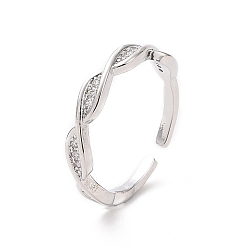 Платина Открытое кольцо-манжета бесконечности из прозрачного кубического циркония, украшения из латуни для женщин, платина, внутренний диаметр: американский размер 7(17.3мм)