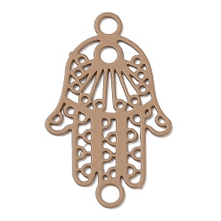 Bronze 430 charmes de connecteur en acier inoxydable, embellissements en métal gravé, liens de la main hamsa religion, tan, 21x13x0.5mm, trou: 1.8 mm et 1.6 mm