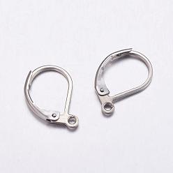 Stainless Steel Color 304 Stainless Steel Leverback Earring Findings, with Loop, Stainless Steel Color, 15.5x10.5x2mm, Hole: 1mm, Pin: 0.9mm