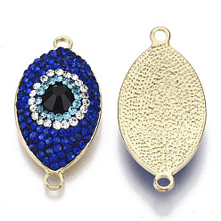 Sapphire Alloy Links Connectors, with Polymer Clay Rhinestone, Light Gold, Evil Eye, Cadmium Free & Lead Free, Sapphire, PP13(1.9~2mm), 38x19x10mm, Hole: 2.5mm