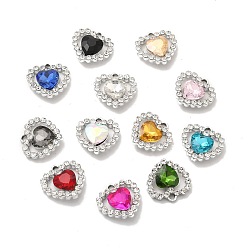 Mixed Color UV Plating Alloy Pendants, with Crystal Rhinestone and Glass, Platinum, Heart Charms, Mixed Color, 15x15.5x4.5mm, Hole: 2mm
