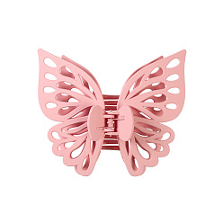 Pink Grande pince à cheveux papillon givrée, pince à cheveux queue de cheval papillon creux en plastique pour femmes, rose, 120x130mm