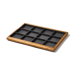 Gray 12-Slot Wood with Velvet Jewelry Trays, Jewelry Organizer Holder for Rings Earrings Necklaces Bracelets Storage, Rectangle, Gray, 35.1x24x2cm