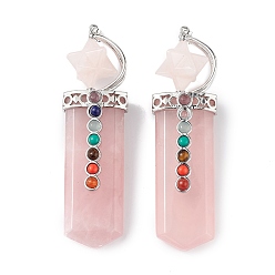 Rose Quartz Chakra Themed Natural Rose Quartz Big Pendants, Faceted Sword Charms, with Rack Plating Platinum Plated Brass Findings, Cadmium Free & Lead Free, 85~86x24x18.5~20.5mm, Hole: 8x5mm