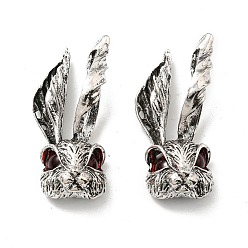 Antique Silver Tibetan Style Rack Plating Alloy Pendants, with Glass Eye, Lead Free & Cadmium Free, Rabbit Head Charm, Antique Silver, 20x47x14mm, Hole: 1.2mm &1.6mm