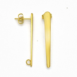 Golden 304 Stainless Steel Stud Earring Finding, with Loop and Ear Nuts, Strip, Golden, 35x4mm, Hole: 2mm, Pin: 0.8mm