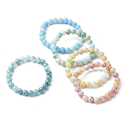 Couleur Mélangete Bracelets extensibles en perles de verre galvanisées pour femmes, ronde, couleur mixte, diamètre intérieur: 1-3/4~2 pouce (4.6~5.1 cm)