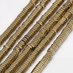 Golden Plated Electroplate Non-magnetic Synthetic Hematite Beads Strands, Hexagon, Grade A, Golden Plated, 4x1mm, Hole: 1mm, about 400pcs/strand, 16 inch