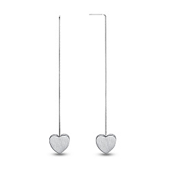 Silver SHEGRACE Fashion 925 Sterling Silver Wiredrawing Heart Dangle Ear Threads, Silver, 90mm, Pin: 0.7mm