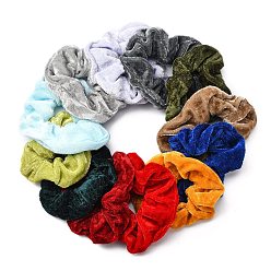 Mixed Color Velvet Cloth Elastic Hair Accessories, for Girls or Women, Scrunchie/Scrunchy Hair Ties, Mixed Color, 100x95x15mm, Inner Diameter: 40mm, 12pcs/set