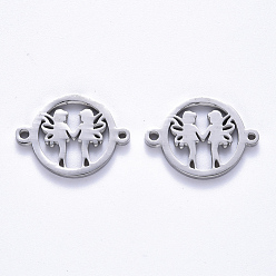 Stainless Steel Color 201 Stainless Steel Links Connectors, Laser Cut, Flat Round with Fairy, Stainless Steel Color, 15x20x1.5mm, Hole: 1.6mm