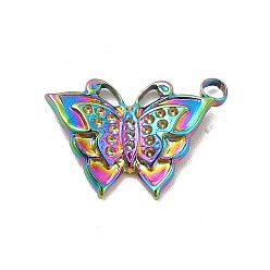 Rainbow Color Ion Plating(IP) 304 Stainless Steel Pendant Rhinestone Settings, Butterfly, Rainbow Color, Fit For 0.8mm Rhinestone, 13.5x20x3mm, Hole: 2mm