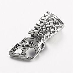 Antique Silver 304 Stainless Steel Cord Ends, End Caps, Fishtail, Antique Silver, 32x13.5mm, Hole: 6.5mm, Inner Diameter: 8mm