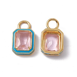 Azul Royal Colgantes rectangulares de cristal rosa, con fornituras de latón enchapadas en oro real 18k y esmalte, sin cadmio y sin plomo y sin níquel, azul real, 15.5~16x9x3.5~4 mm, agujero: 3.3 mm