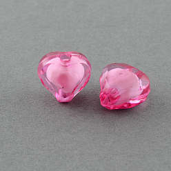 Rosa Oscura Abalorios de acrílico transparentes, talón en grano, facetados, corazón, de color rosa oscuro, 9x10x6 mm, Agujero: 2 mm, sobre 1700 unidades / 500 g