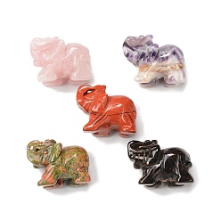 Mixed Stone Elephant Natural Gemstone Figurine Display Decoration, for Home Office Tabletop, 36~41x29~32x19~21mm