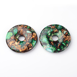 Зеленый Собрал бронзит и имперскую яшму большие кулоны, пончик / пи-диск, окрашенные, зелёные, ширина пончика: 20 мм, 50x8~9 мм, отверстие : 10 мм