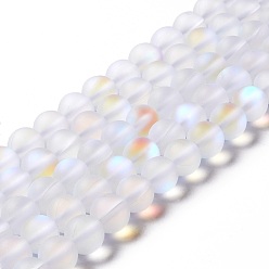 White Synthetic Moonstone Beads Strands, Frosted, Round, White, 8mm, Hole: 1mm, about 43~47pcs/strand, 14.37''~15.08''(36.5~38.3cm)