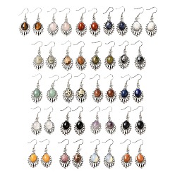 Pierre Mélangete Boucles d'oreilles pendantes en forme de goutte de pierres précieuses naturelles et synthétiques, bijoux en laiton platine pour femme, sans plomb et sans cadmium, 45mm, pin: 0.7 mm