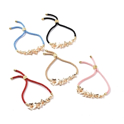 Mixed Color Brass Flower Link Slider Bracelets, Adjustable Nylon Cord Bracelet for Women, Mixed Color, 11 inch(28cm)