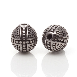 Antique Silver 316 Surgical Stainless Steel Beads, Round with Cross, Antique Silver, 9x9.5~10mm, Hole: 1.6mm