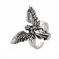 Plata Antigua Anillo de puño abierto de aleación de ángel para hombre, anillo grueso ancho, sin plomo y cadmio, plata antigua, tamaño de EE. UU. 9 3/4 (19.5 mm)