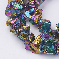 Multi-color Plated Electroplated Natural Quartz Crystal Bead Strands, Nuggets, Multi-color Plated, 10~24.5x5.5~16x2~23mm, Hole: 1mm, about 54~64pcs/strand, 15.1~15.9 inch